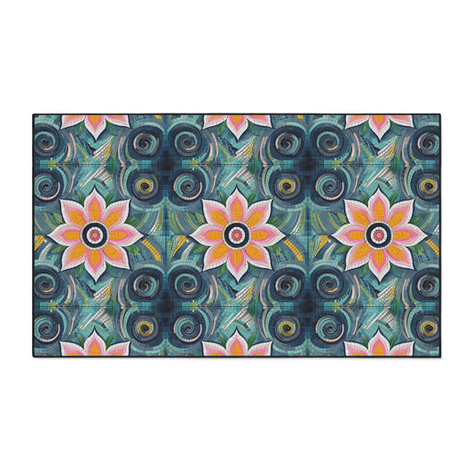 Floral Mosaic Heavy-Duty Floor Mat — Non-Slip Garden Pattern Rug