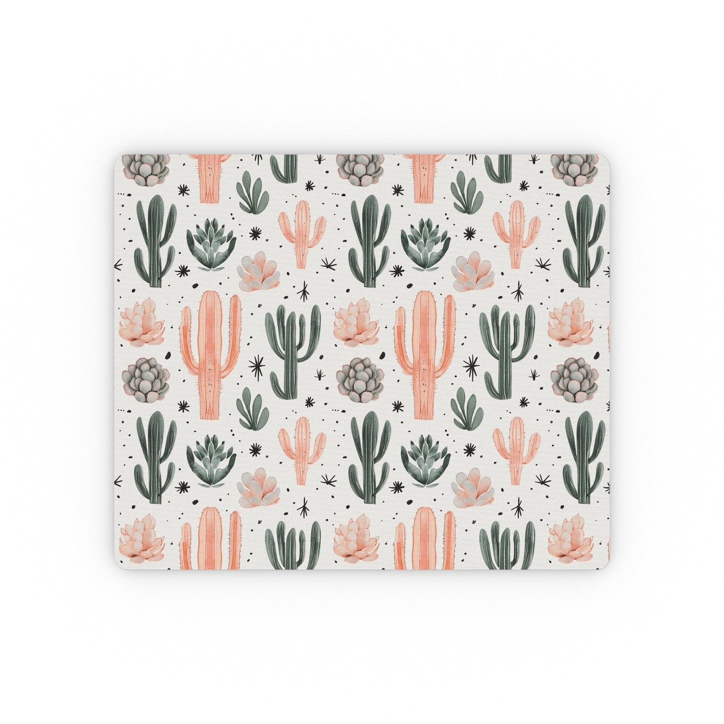 Cactus Pattern Rectangular Mouse Pad — Peach & Green Desert Succulent Desk Mat