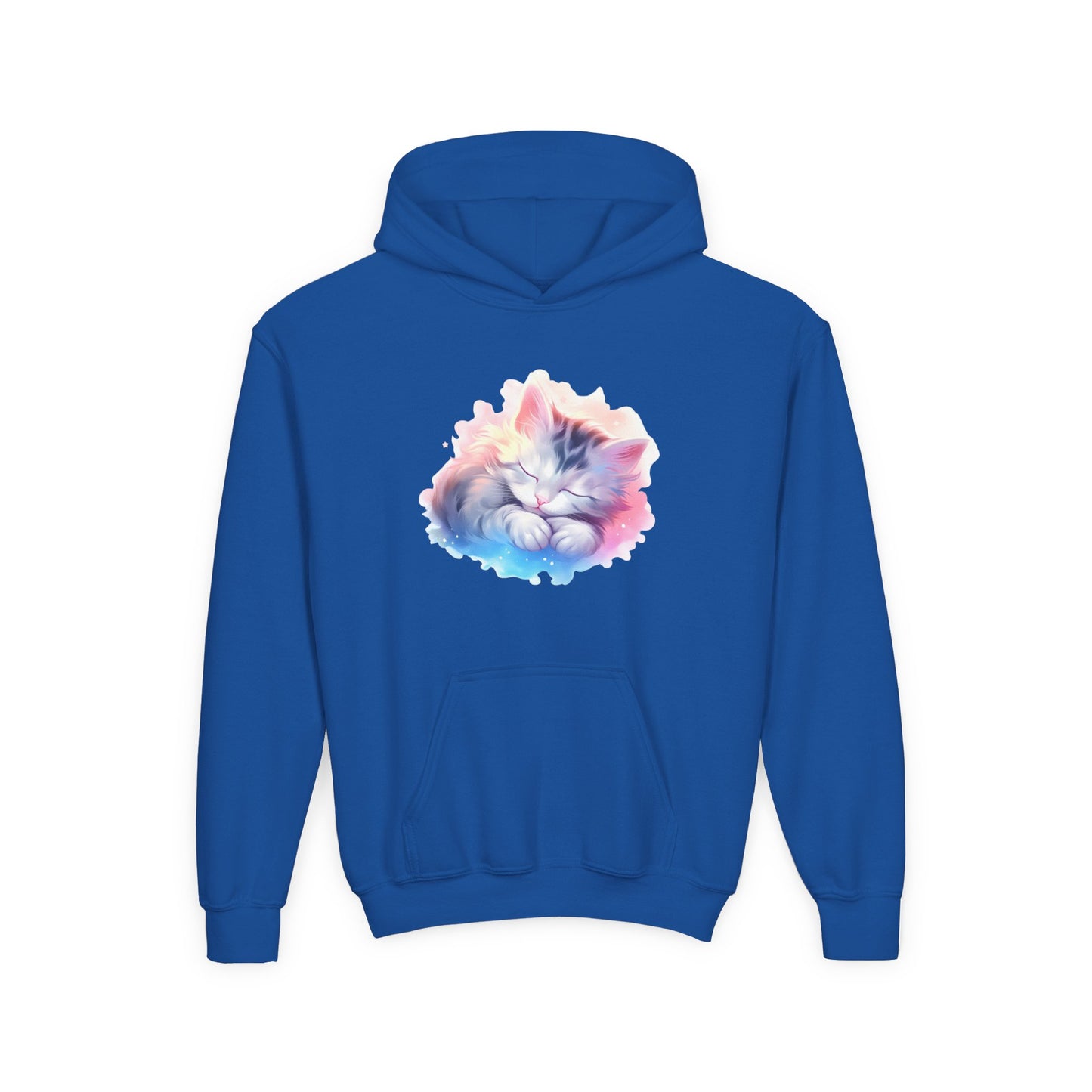 Kids' Cozy Rainbow Kitten Hoodie — Cute Sleeping Cat Youth Sweatshirt
