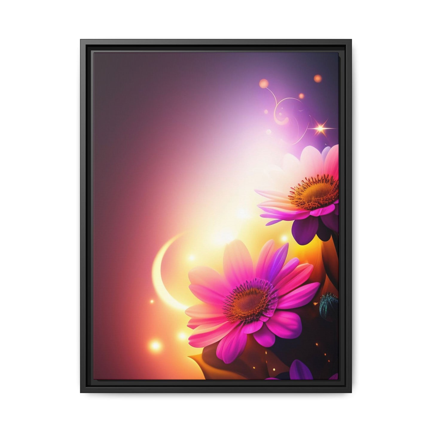 Framed Floral Canvas Art — Pink Daisies Sunset Wall Print