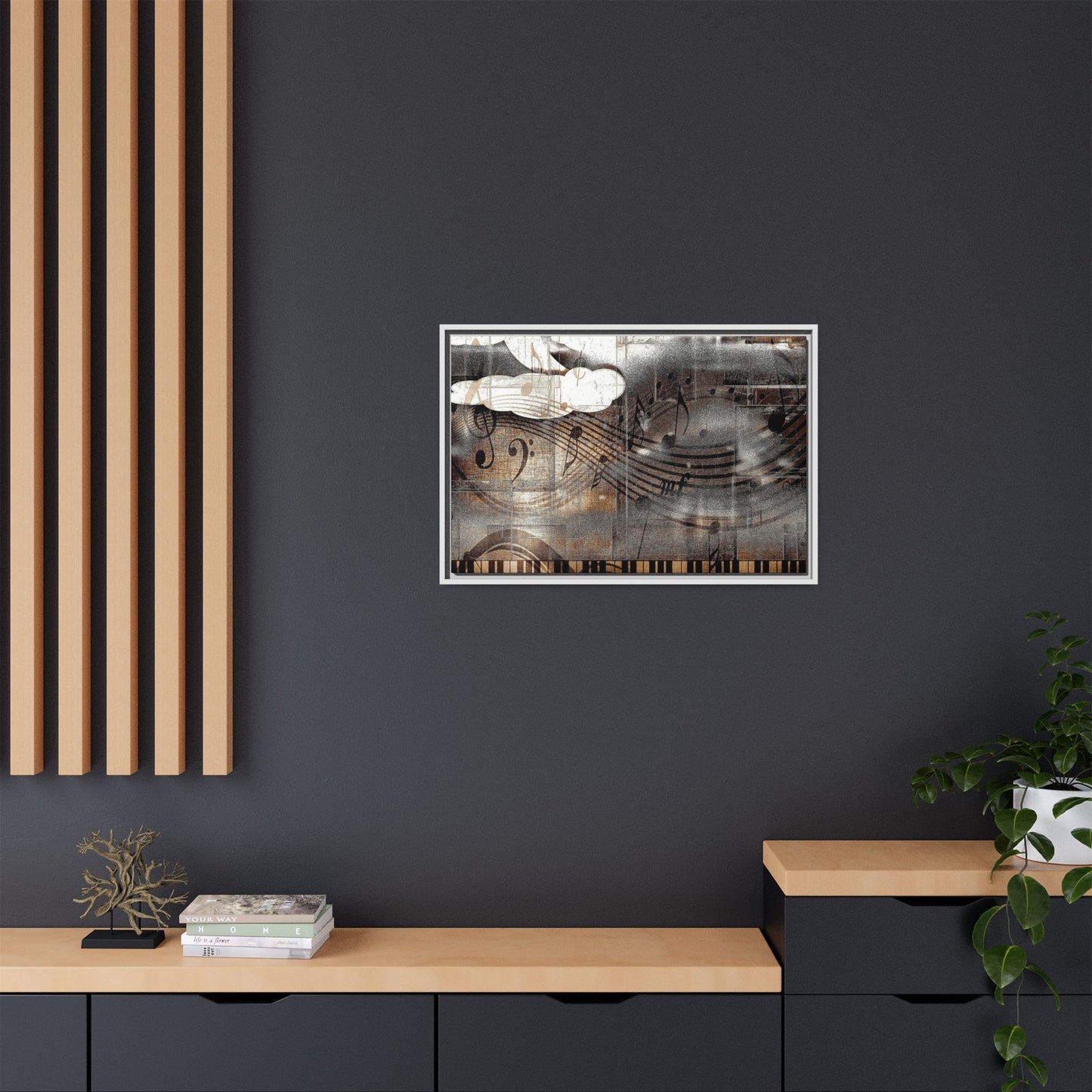 Framed Music Notes Canvas Print — Abstract Vintage Piano & Sheet Music Wall Art