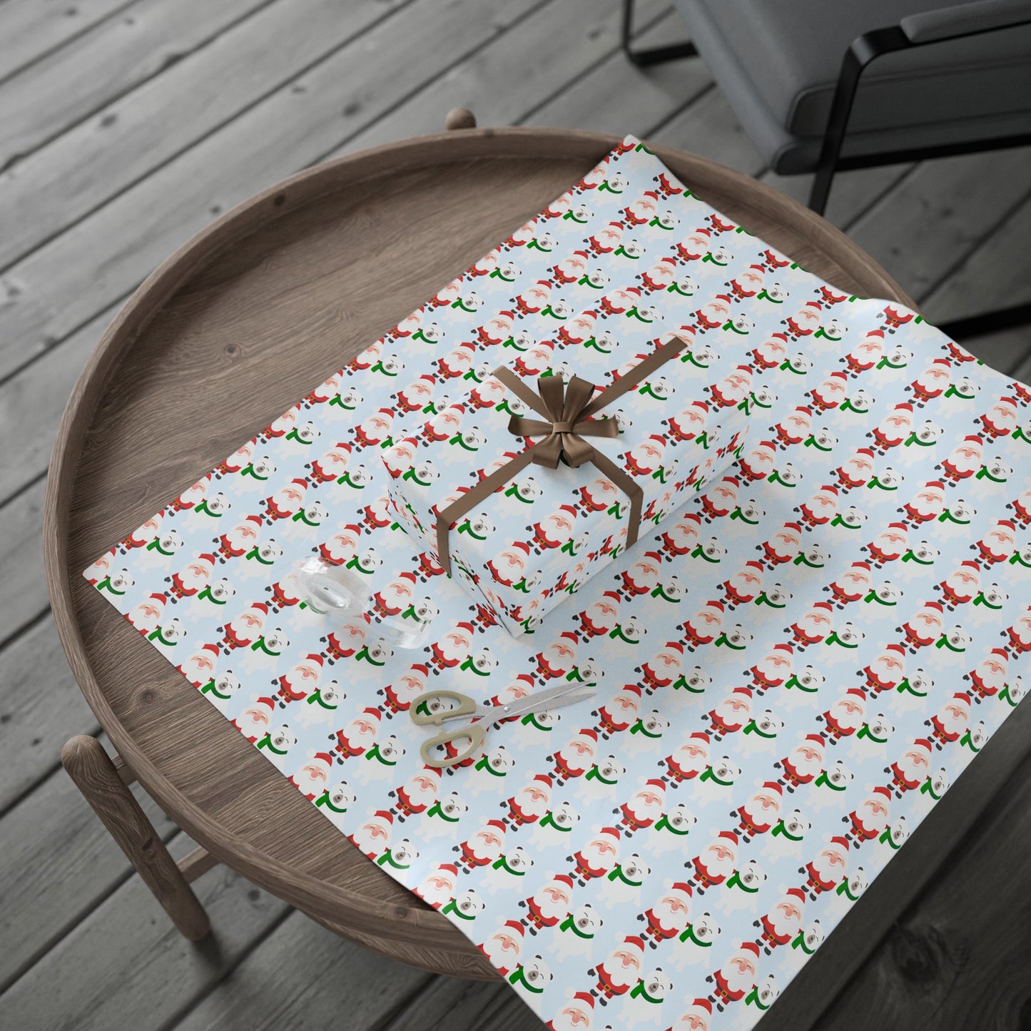 Wrapping Paper — Cute Santa & Polar Bear Holiday Gift Wrap (Festive Blue Roll)