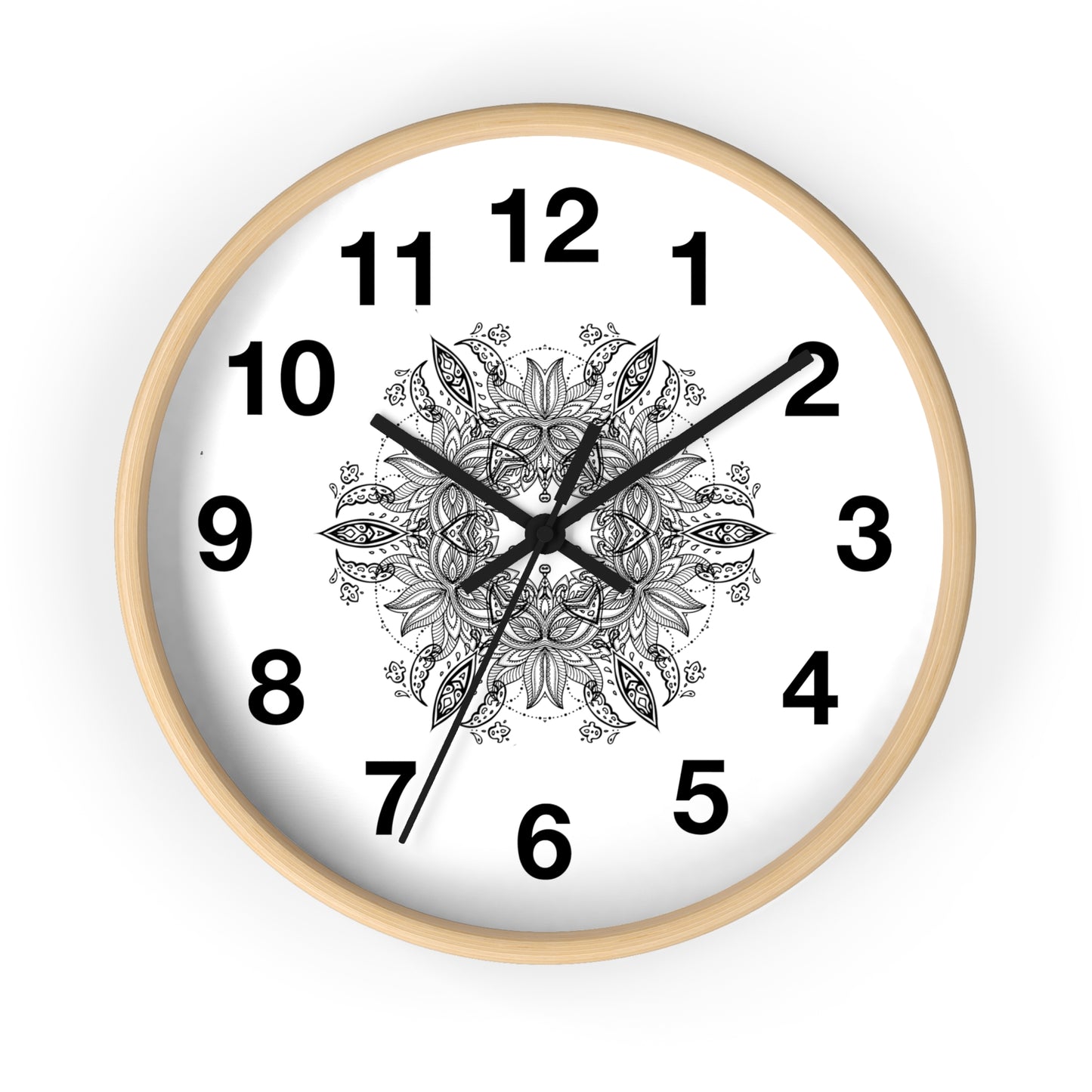 Mandala Wall Clock — Black & White Floral Boho Home Décor