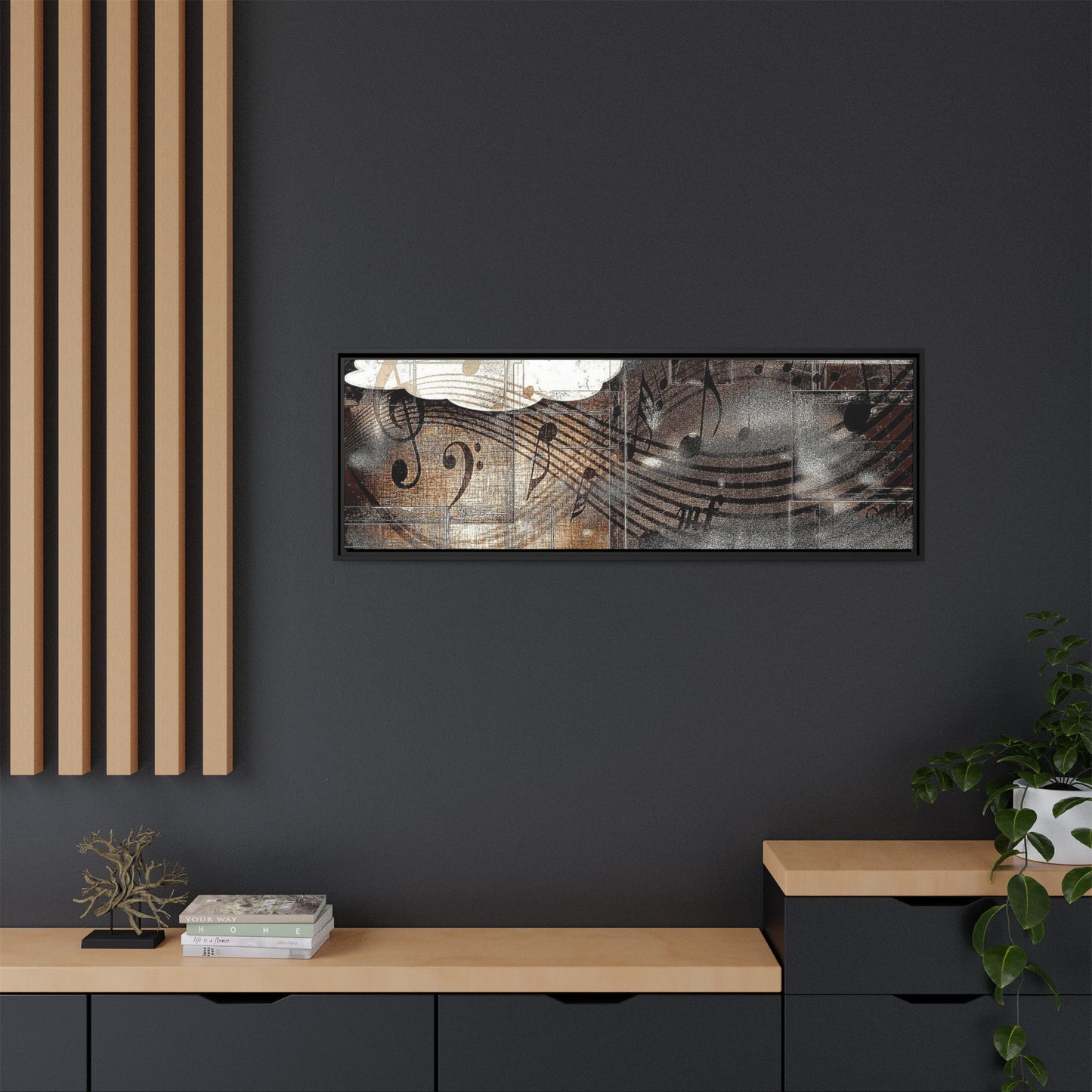 Framed Music Notes Canvas Print — Abstract Vintage Piano & Sheet Music Wall Art