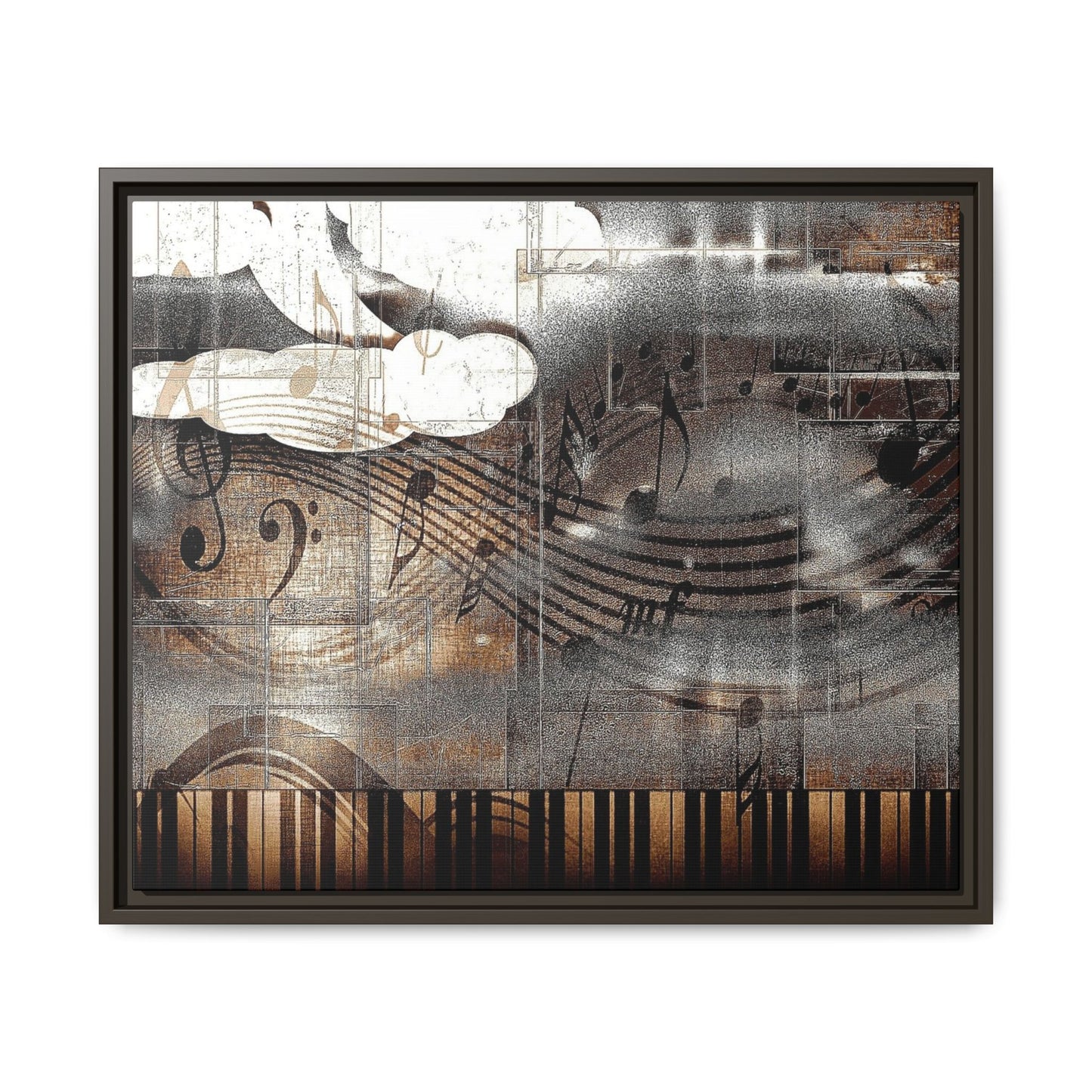 Framed Music Notes Canvas Print — Abstract Vintage Piano & Sheet Music Wall Art