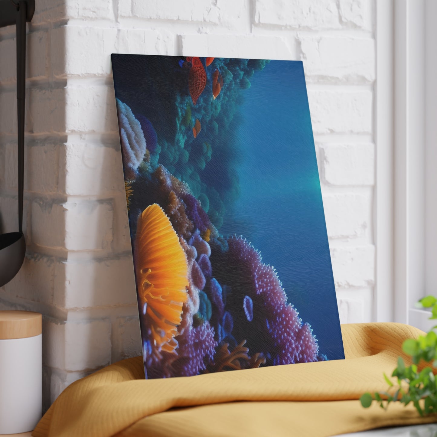 Ocean Coral Glass Cutting Board — Underwater Reef Kitchen Board