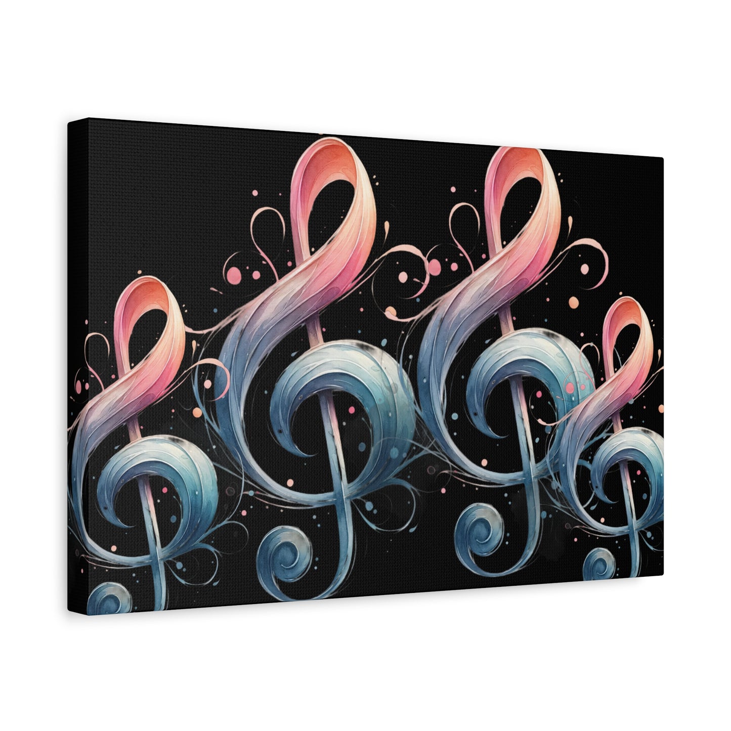 Musical Treble Clef Canvas Wall Art — Pastel Ribbon Notes on Black