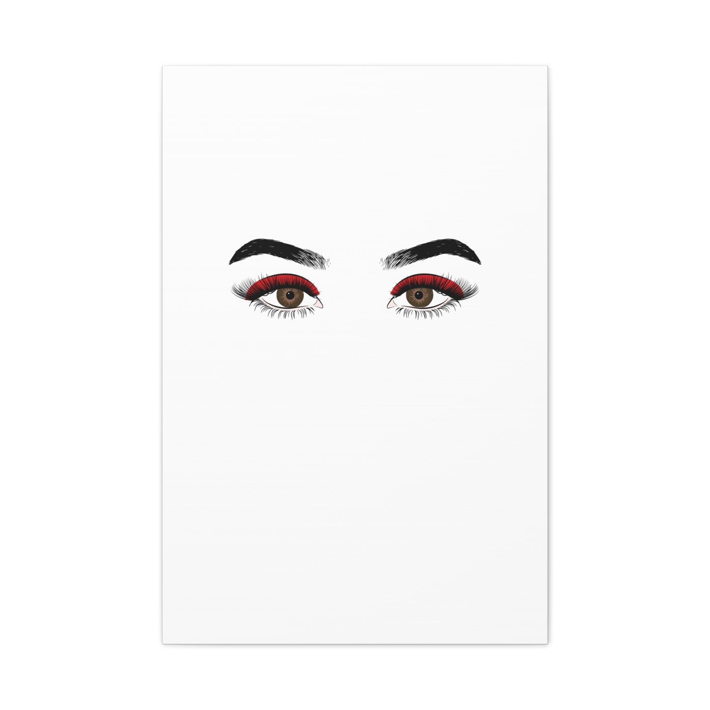 Glam Eyes Matte Canvas Wall Art — Brown Eyes with Red Lashes
