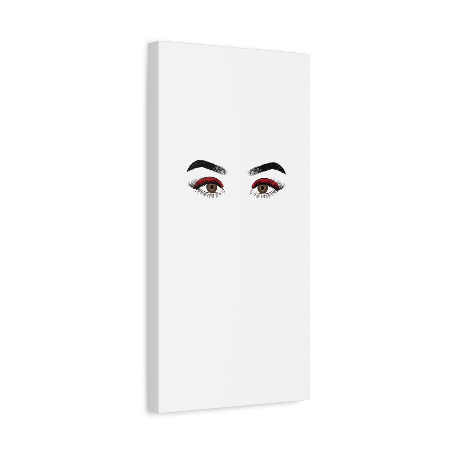 Glam Eyes Matte Canvas Wall Art — Brown Eyes with Red Lashes