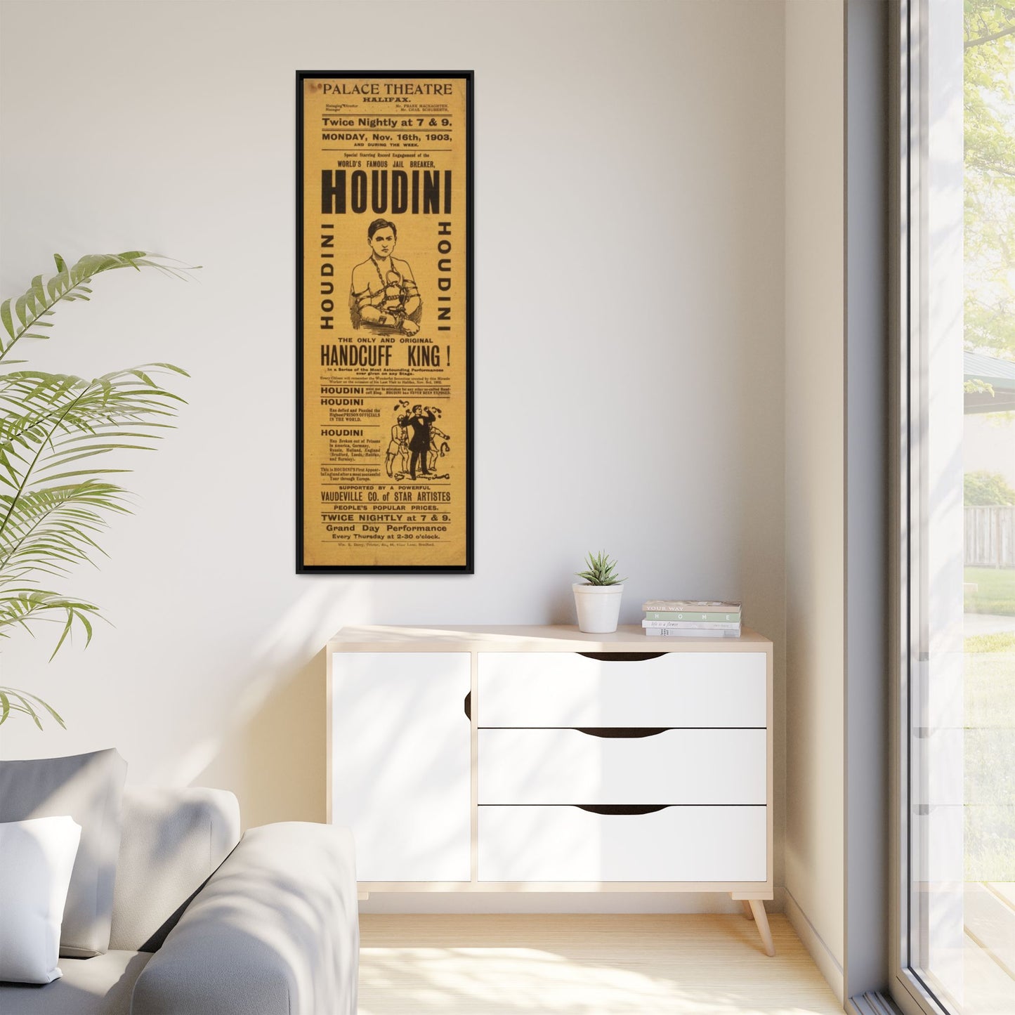 Houdini Vintage Poster Matte Canvas Print (Framed)