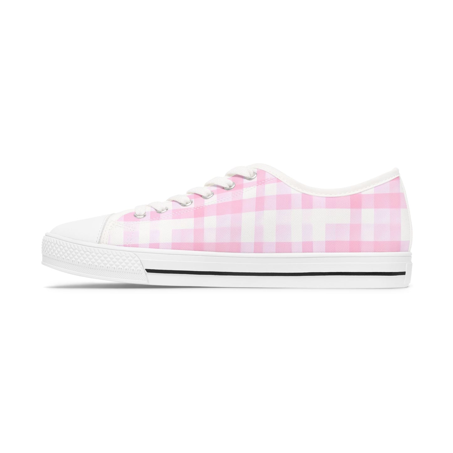 Pink Gingham Low Top Sneakers - Women's Casual Canvas Shoes
