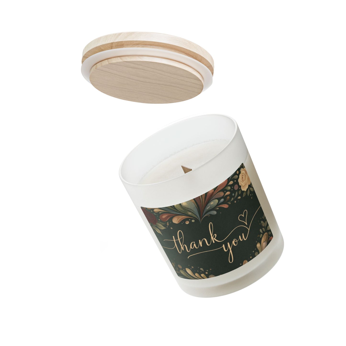 Thank You Frosted Glass Candle – 11oz Floral Gratitude Scented Candle