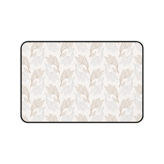 Desk Mat — Neutral Leaf Pattern Desk Mat (Beige Minimal Botanical Mousepad)
