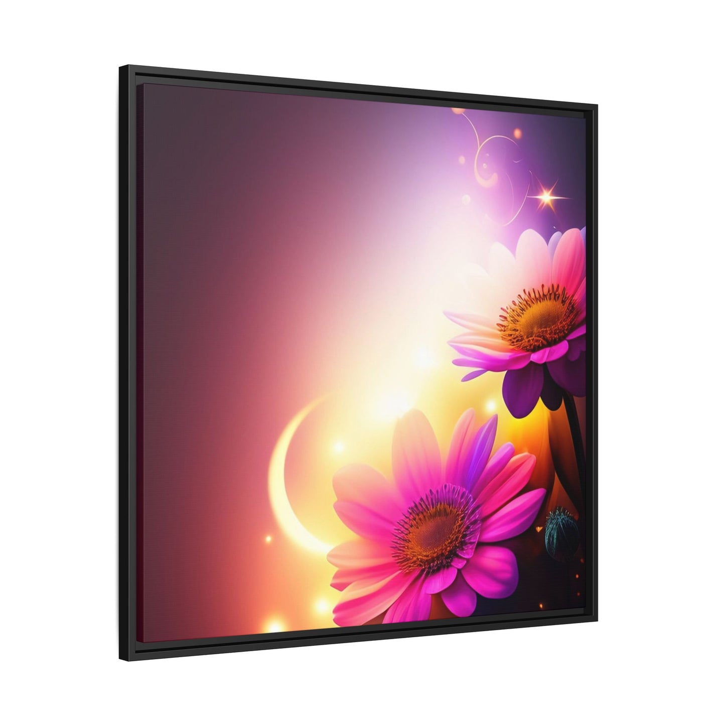 Framed Floral Canvas Art — Pink Daisies Sunset Wall Print