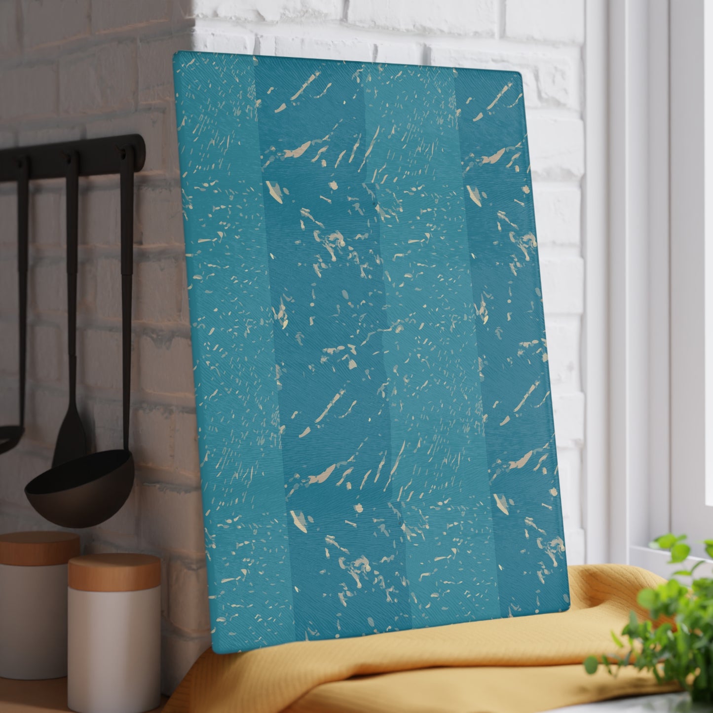 Teal Marble Stripes Glass Cutting Board — Decorative Kitchen Chopping Board
