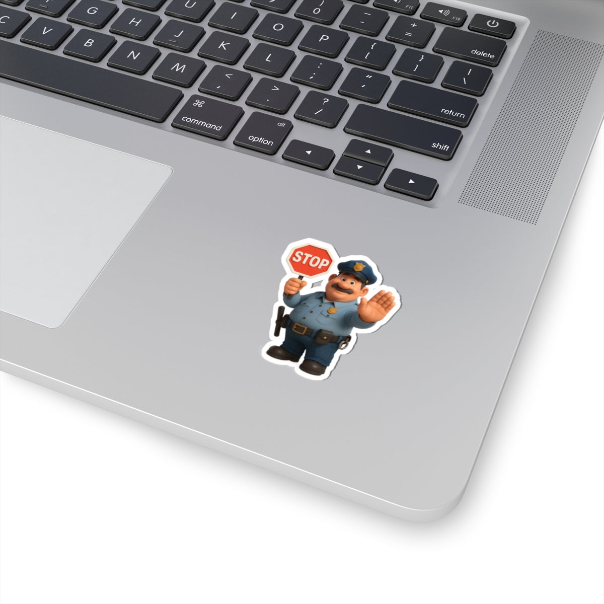 Police Officer Stop Sign Sticker — Cute Cop Character Kiss-Cut Decal