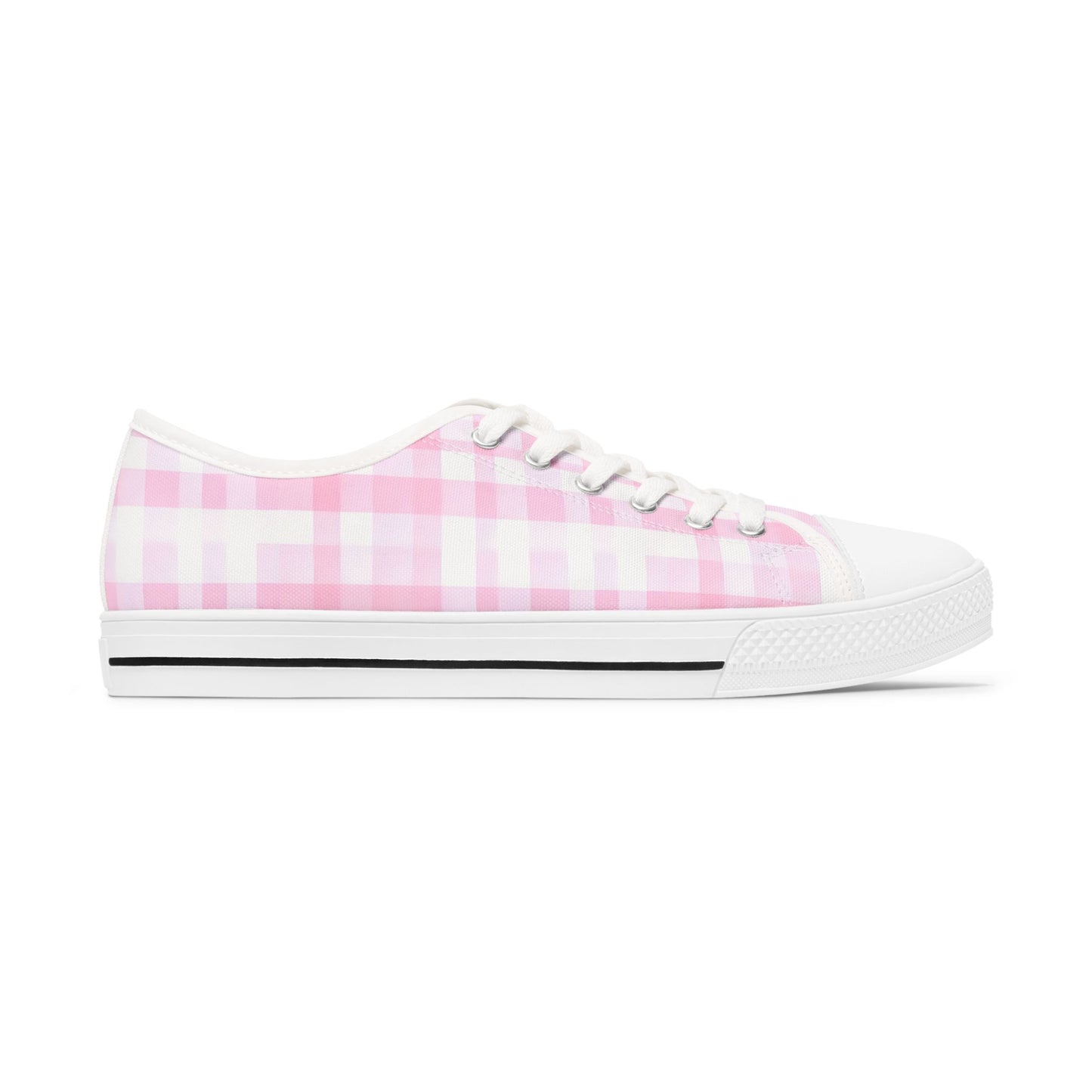 Pink Gingham Low Top Sneakers - Women's Casual Canvas Shoes