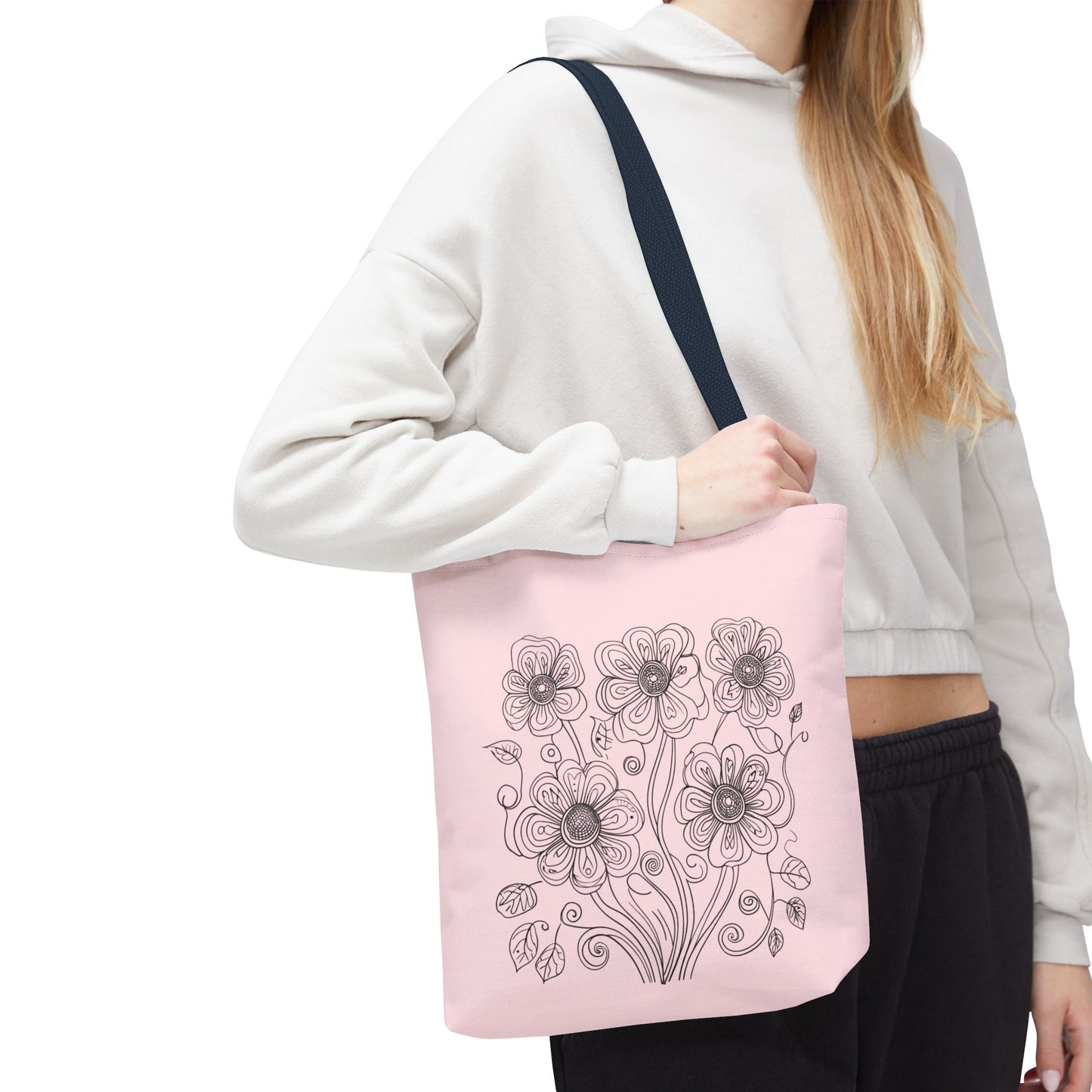 Floral Doodle Pink Tote Bag — Hand-Drawn Flower Design
