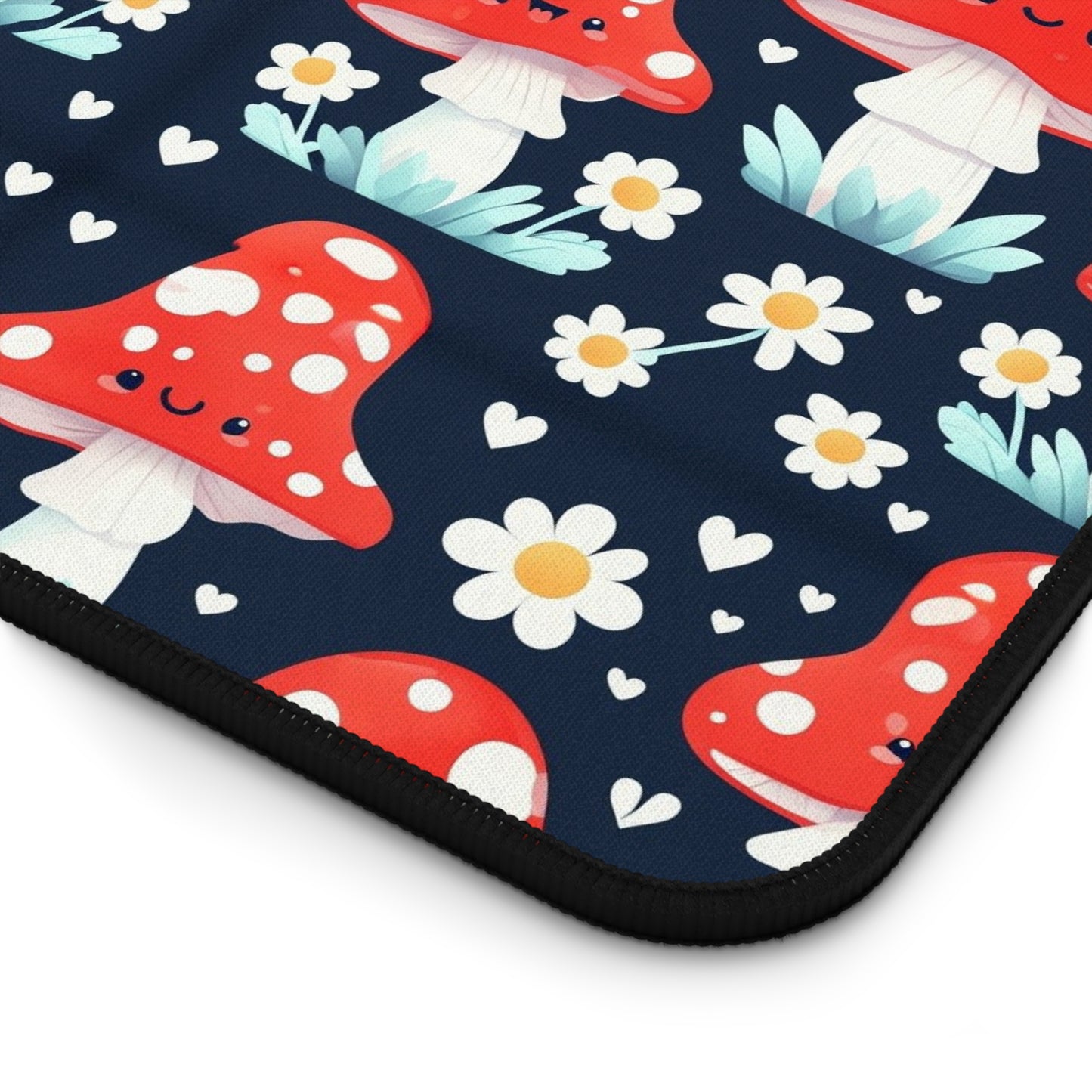Mushroom & Daisies Desk Mat — Cute Red Toadstool Mousepad for Desk Decor