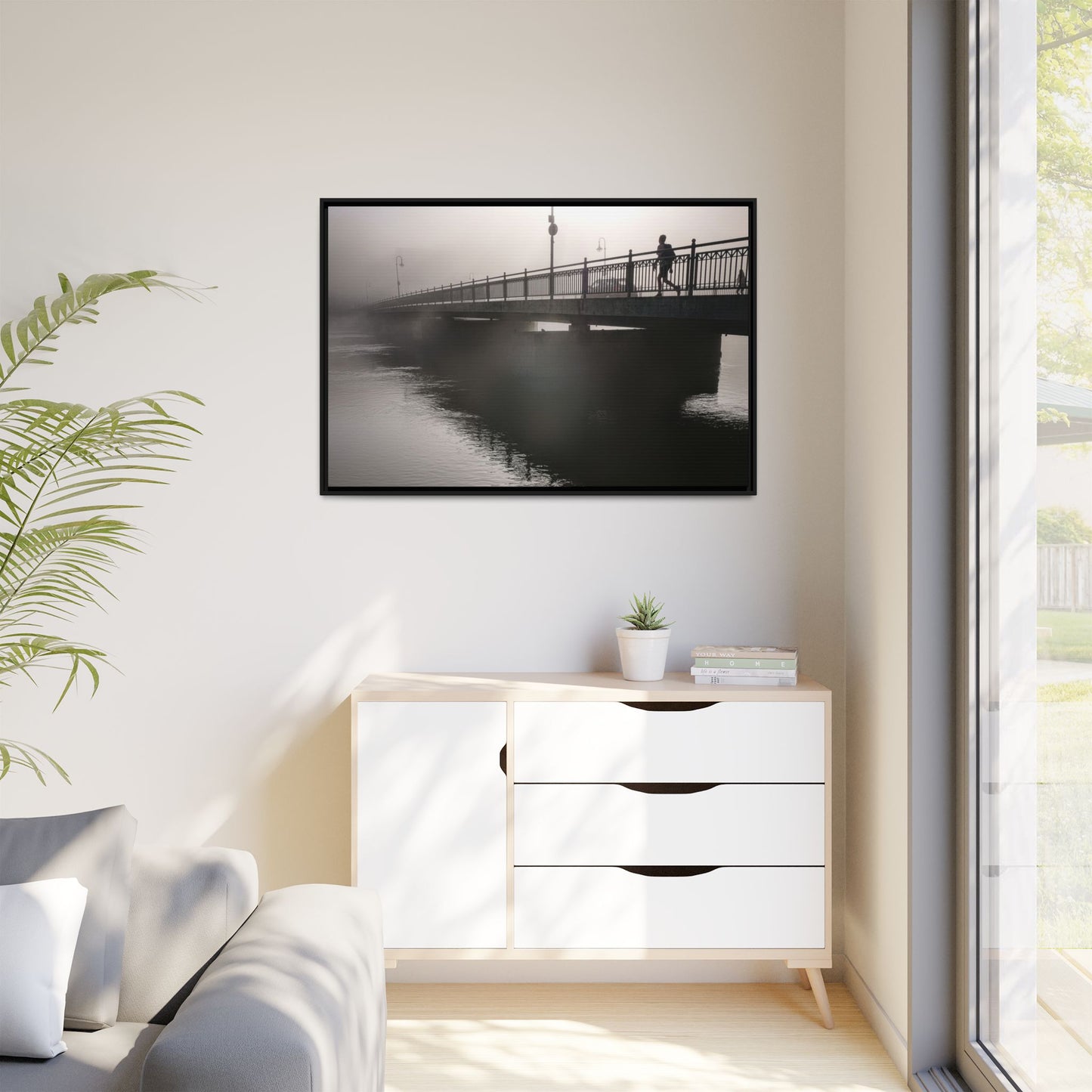 Framed Matte Canvas - Foggy Bridge Black & White Photography