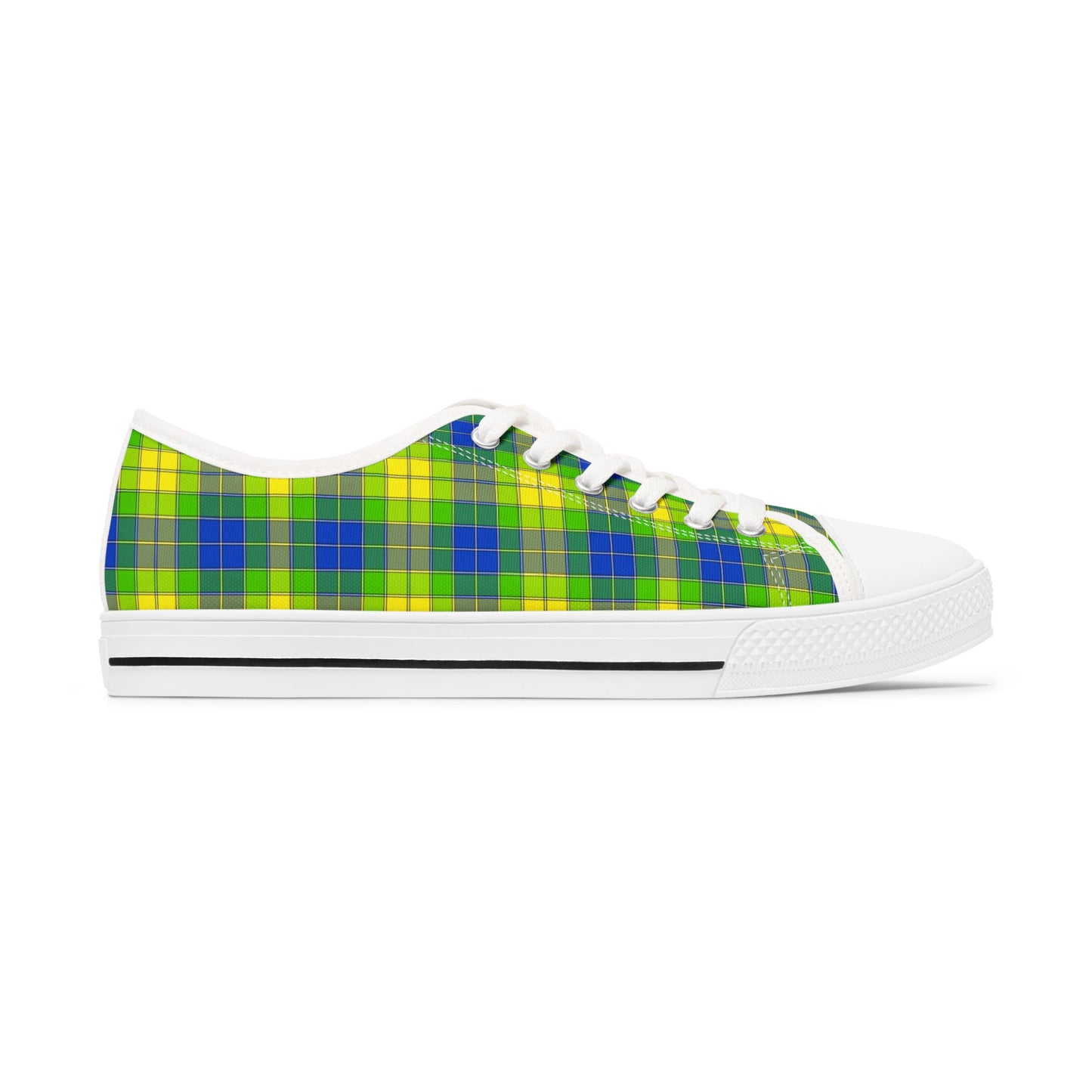 Plaid Green Blue Low Top Sneakers — Casual Canvas Shoes