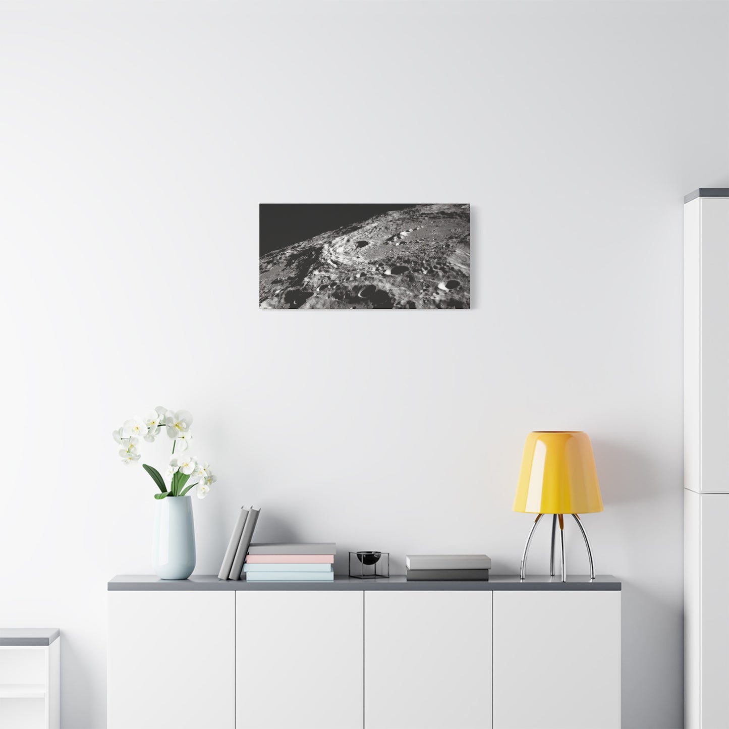 Lunar Surface Matte Canvas Print — Black & White Moon Crater Wall Art