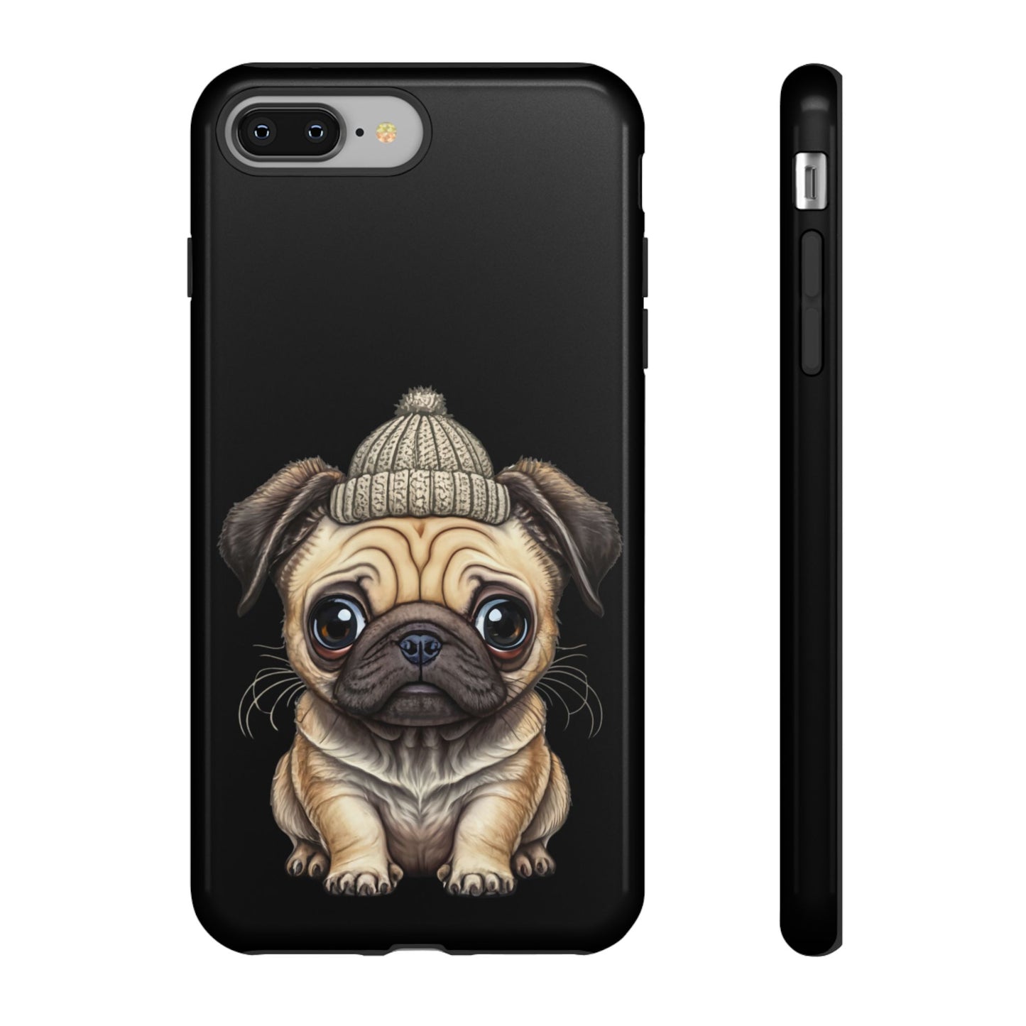 Pug Phone Case – Cute Pug Puppy Illustration on Black Tough Case