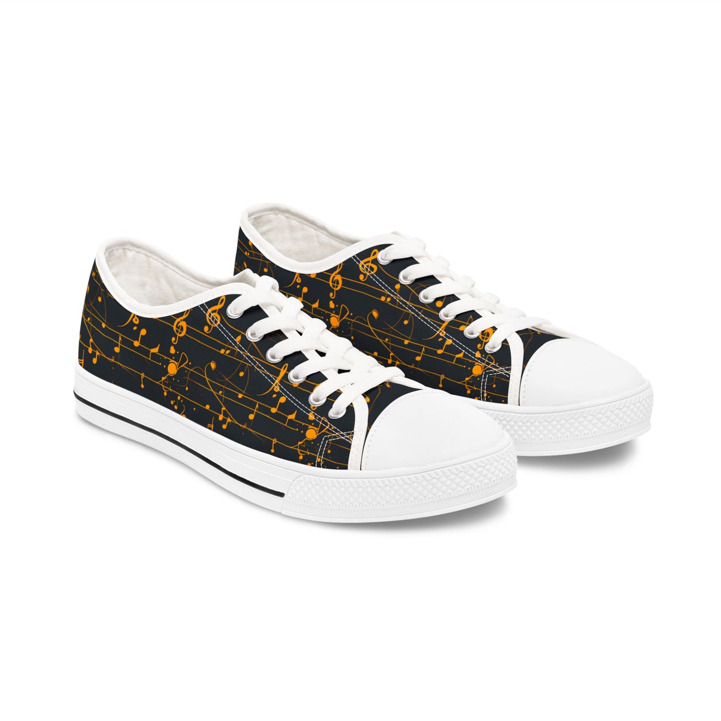 Low Top Sneakers — Black Gold Musical Notes Design