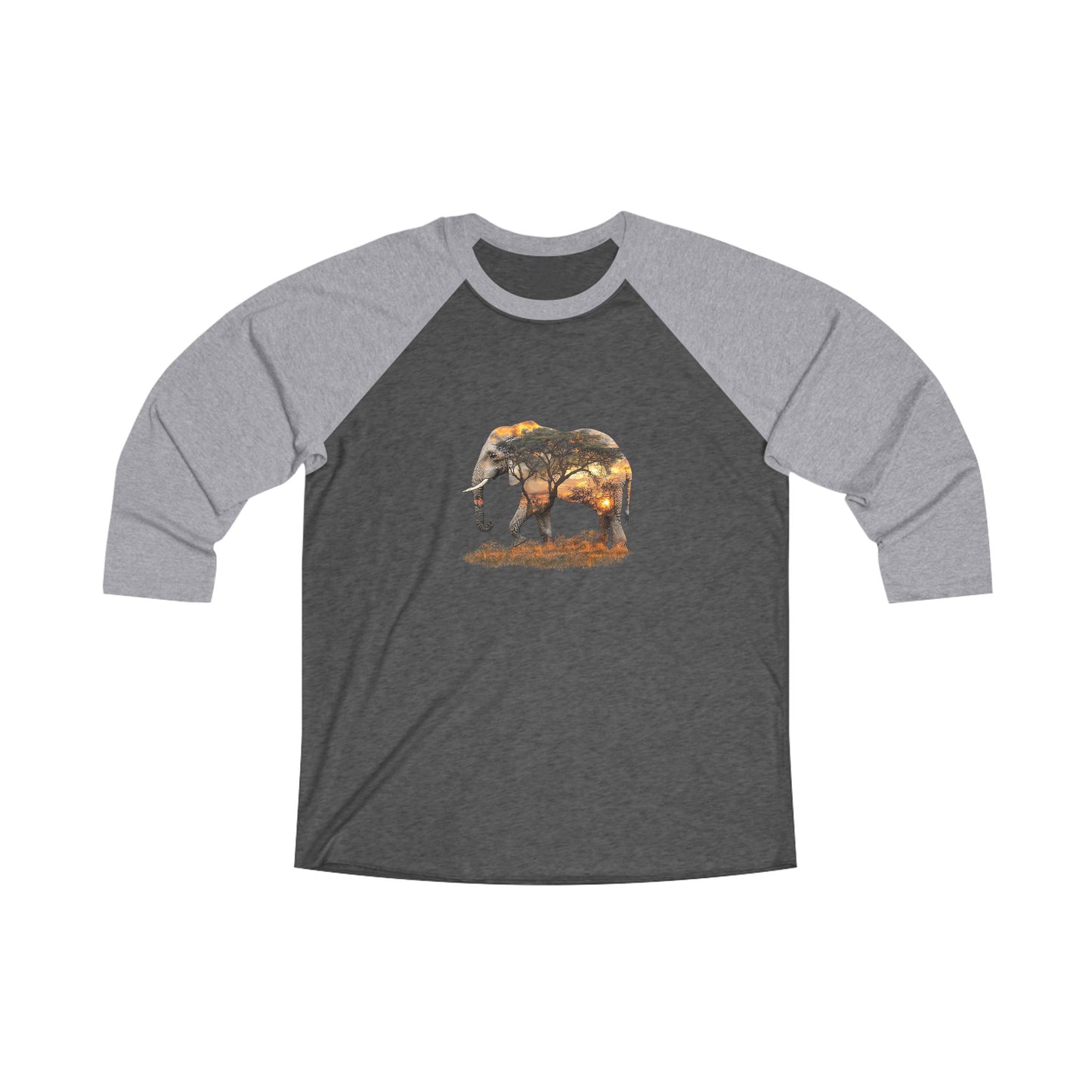 Elephant Sunset Unisex Raglan Tee, Casual Nature Top, Gift for Wildlife