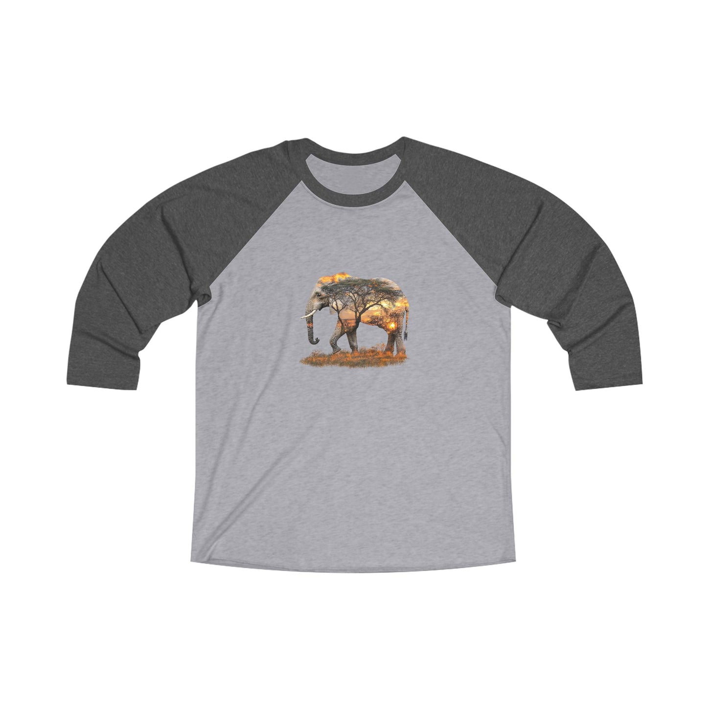 Elephant Sunset Unisex Raglan Tee, Casual Nature Top, Gift for Wildlife
