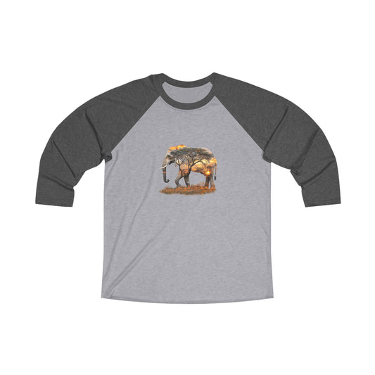 Elephant Sunset Unisex Raglan Tee, Casual Nature Top, Gift for Wildlife