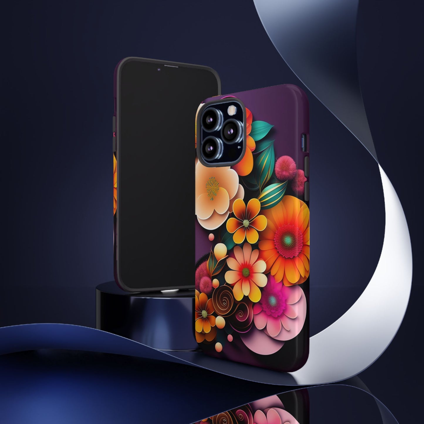 Floral Burst Tough Phone Case — Colorful Retro Flowers Protective Cover