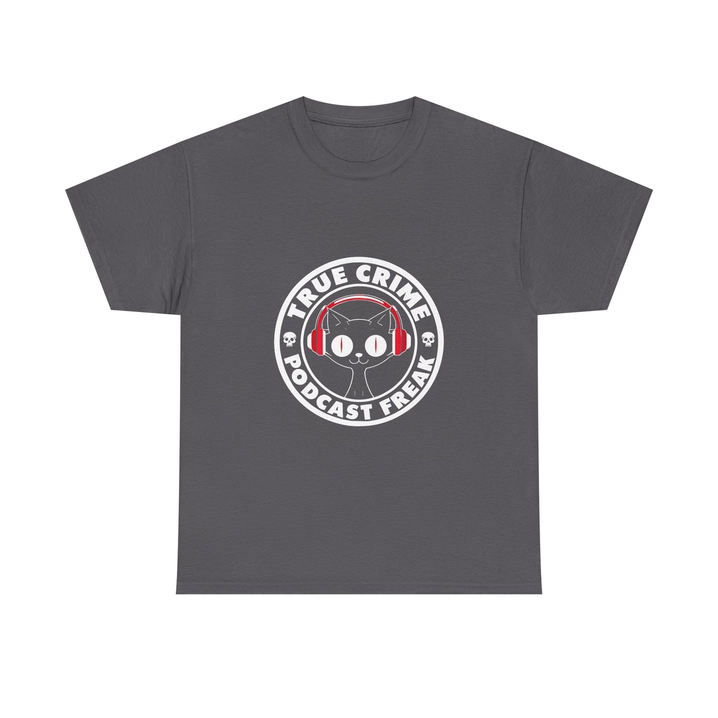 True Crime Podcast Tee — Cat with Headphones Logo