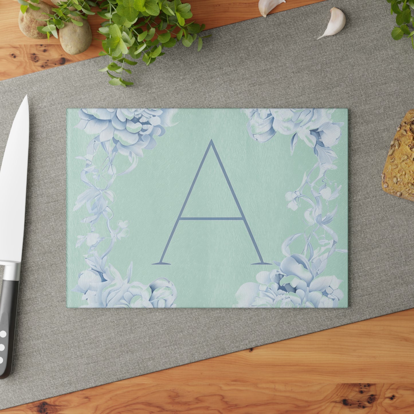 Personalized Floral Monogram Glass Cutting Board, Kitchen Decor, Gift for Her, Wedding Gift, Housewarming Gift, Custom Cutting Board