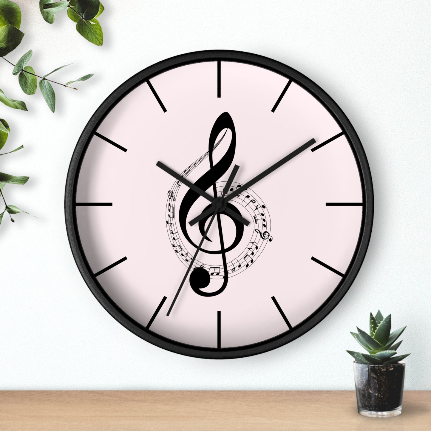 Musical Treble Clef Wall Clock — Pink Music Note Timepiece for Music Lovers
