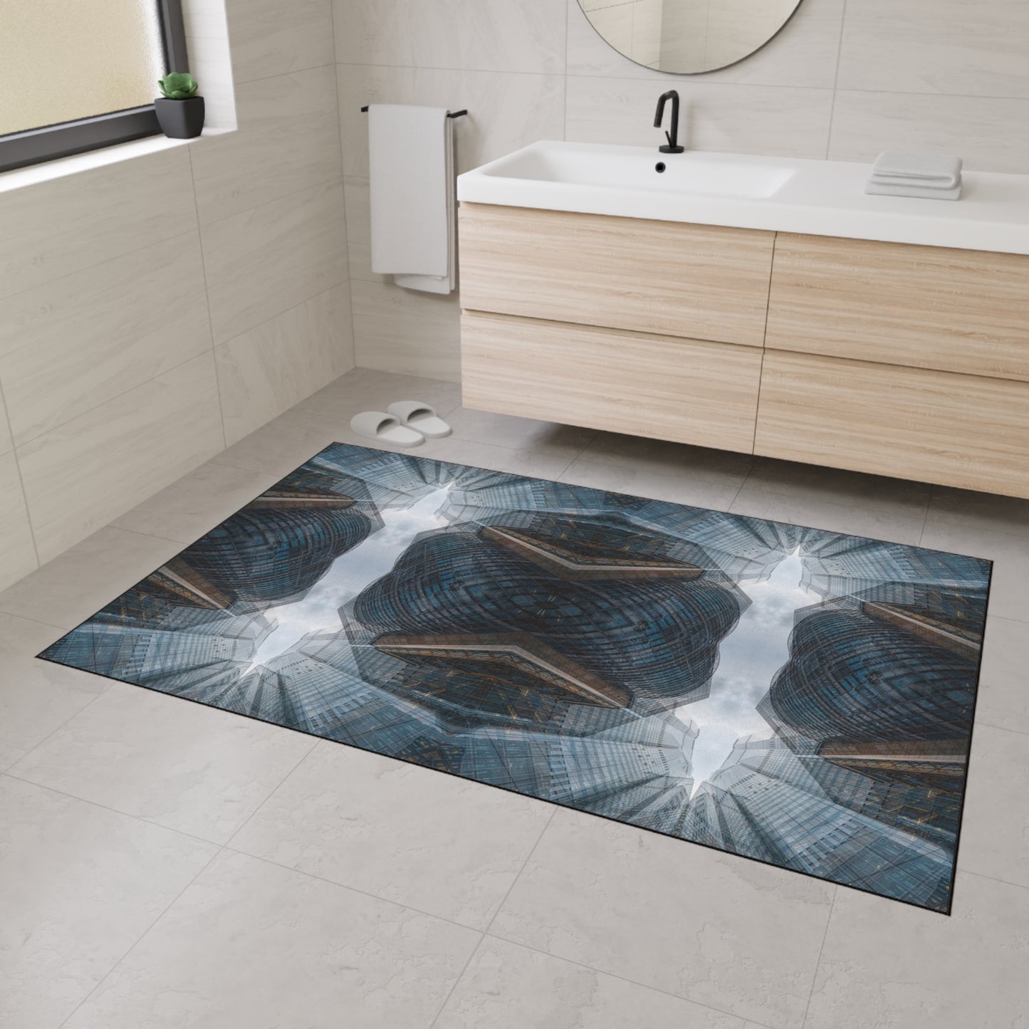 Industrial Kaleidoscope Heavy-Duty Floor Mat — Geometric Urban Entry Rug