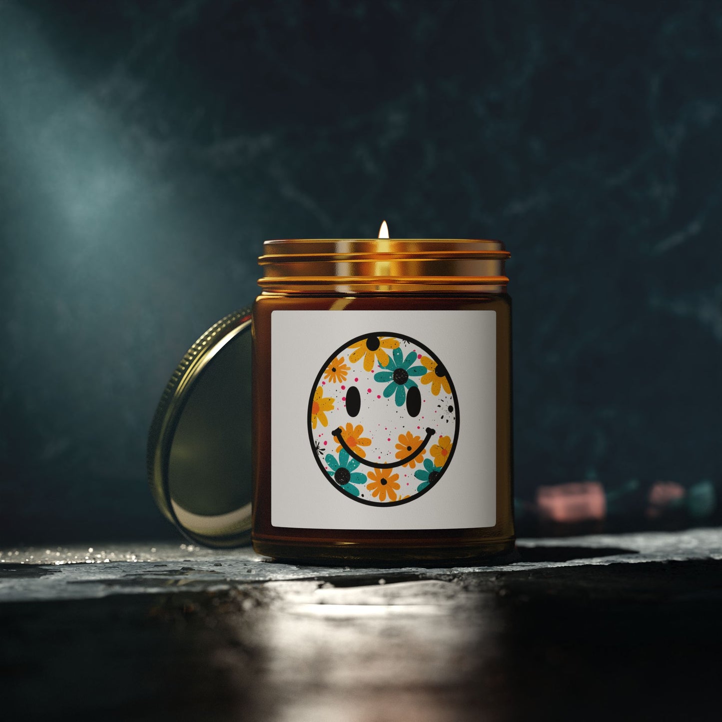 Floral Smiley Scented Candle — Coconut Apricot Wax (4oz & 9oz)