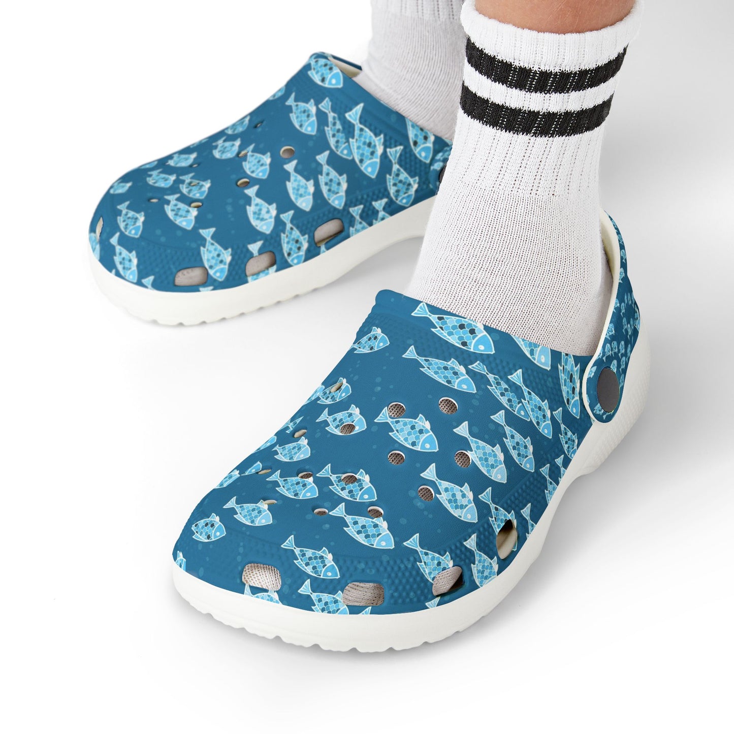 Kids Fish Pattern EVA Foam Clogs — Blue Ocean Slip-On Sandals
