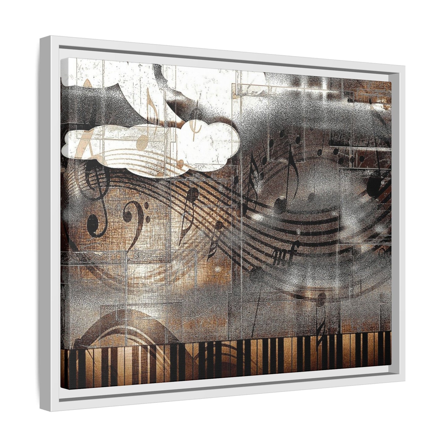 Framed Music Notes Canvas Print — Abstract Vintage Piano & Sheet Music Wall Art