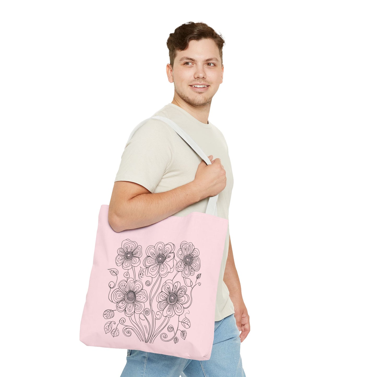 Floral Doodle Pink Tote Bag — Hand-Drawn Flower Design