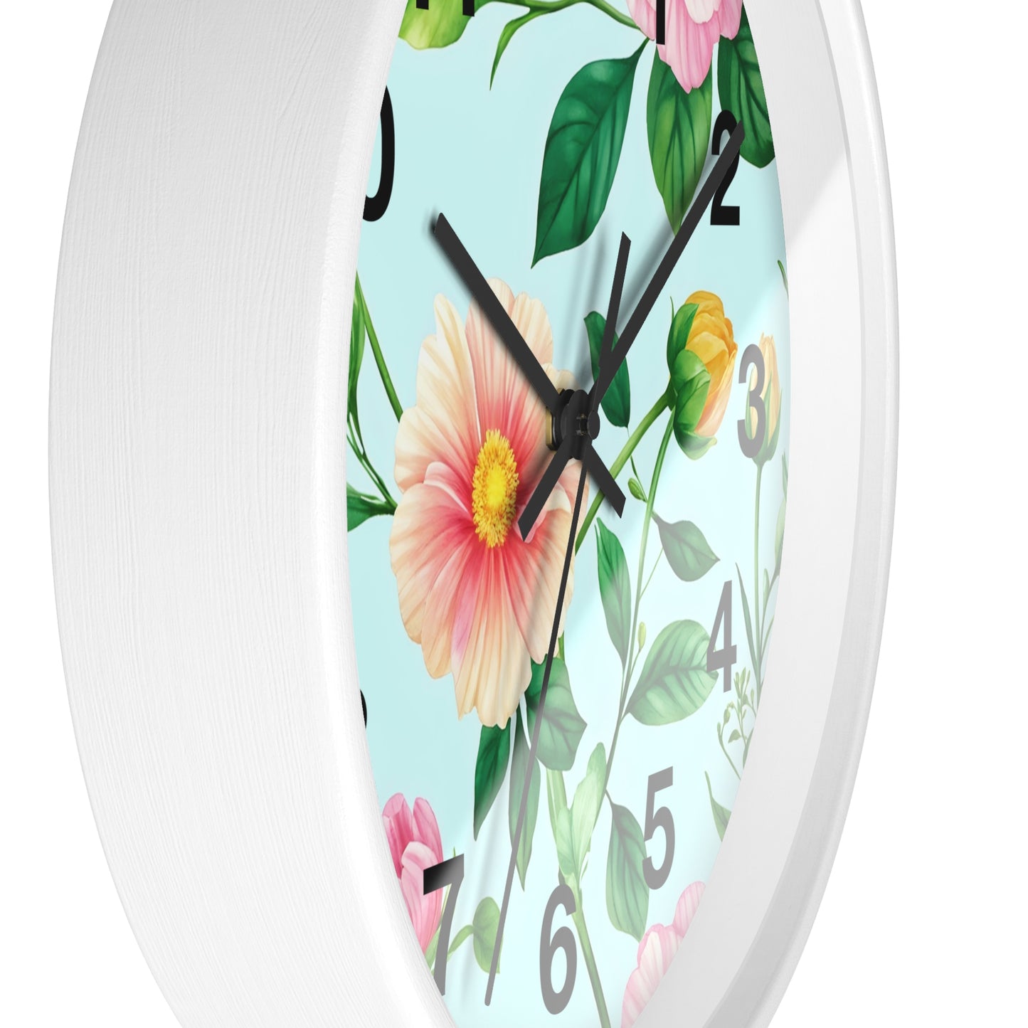 Floral Cottage Wall Clock — Pastel Pink & Green Garden Design