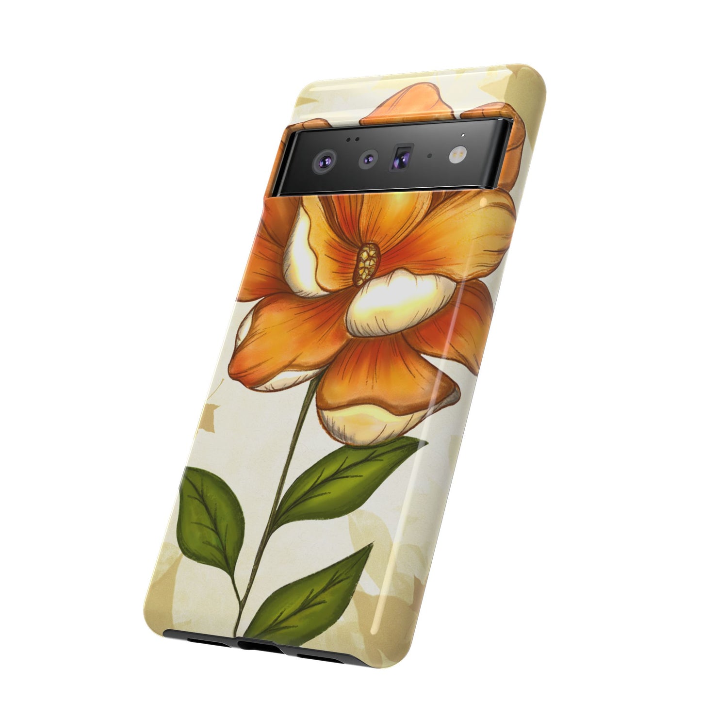 Floral Phone Case with Orange Flower Design, Tough Phone Cover, Floral Gift, Stylish Tech Accessory, Nature Lovers, Spring Vibes