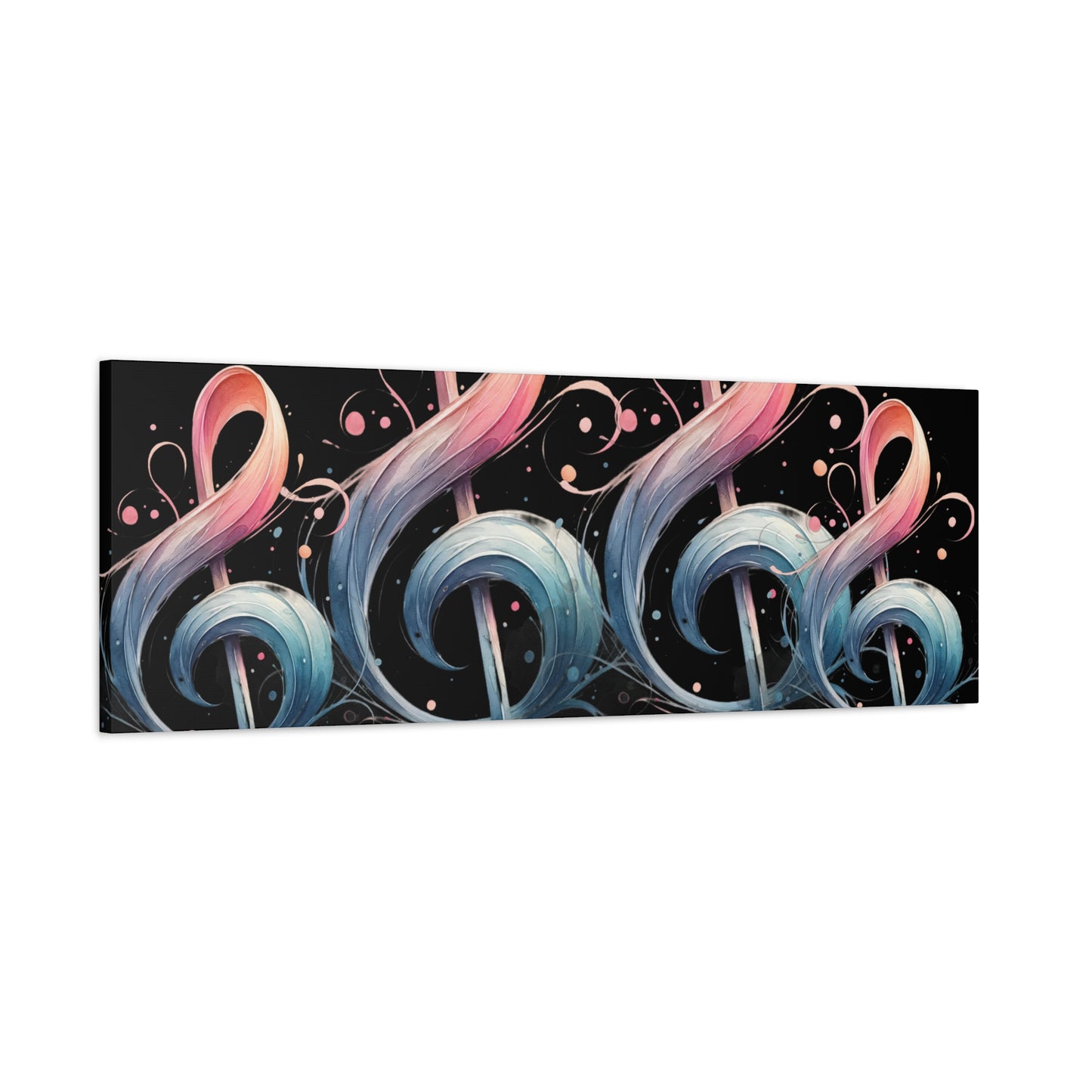 Musical Treble Clef Canvas Wall Art — Pastel Ribbon Notes on Black