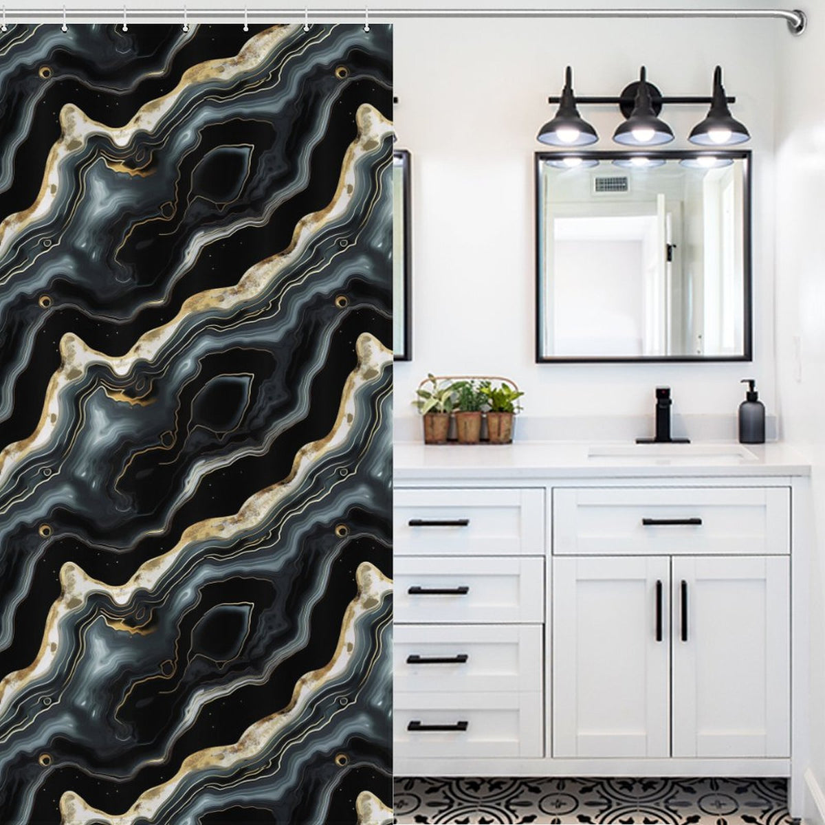 Black Marble Shower Curtain