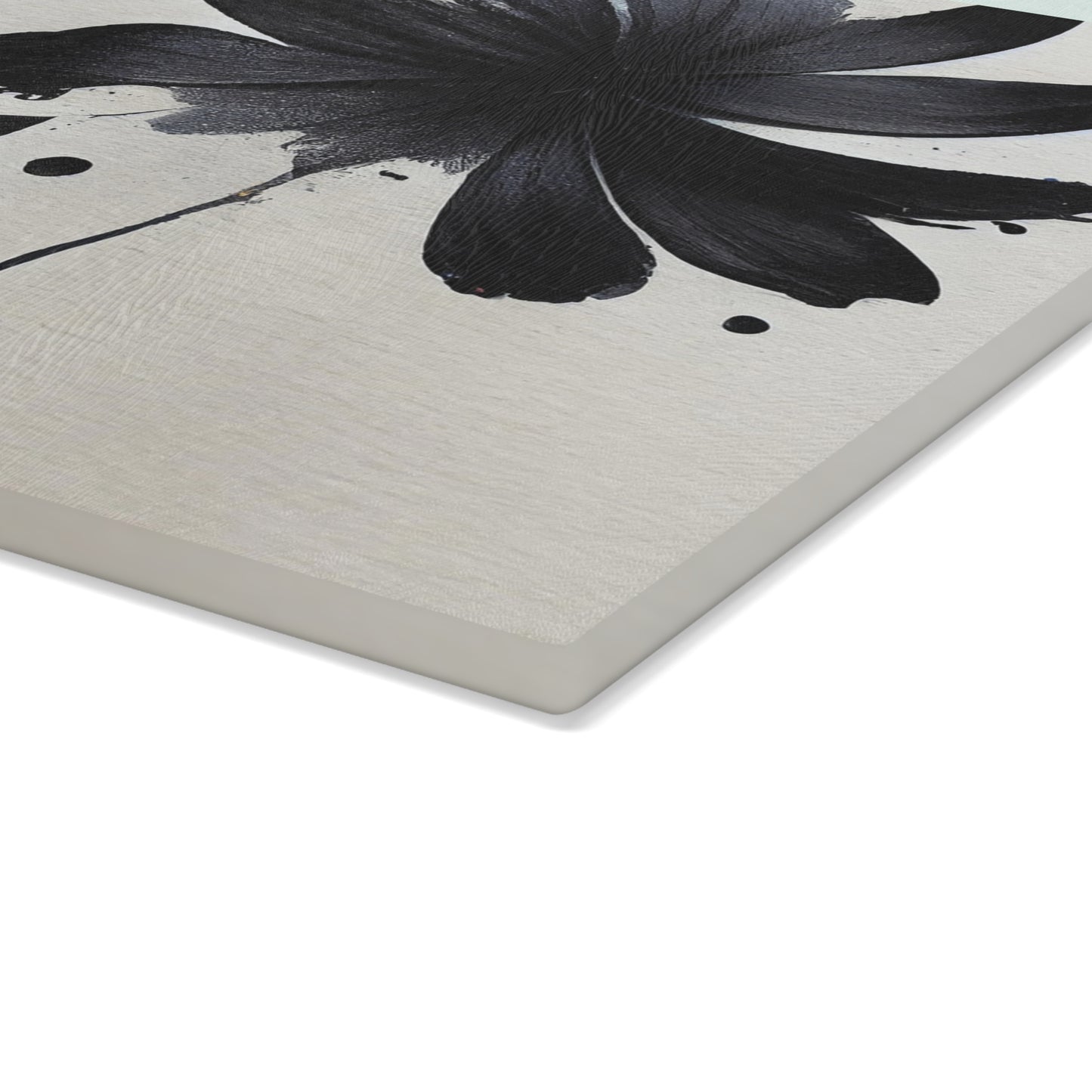 Glass Cutting Board — Black Floral Ink Splash Design