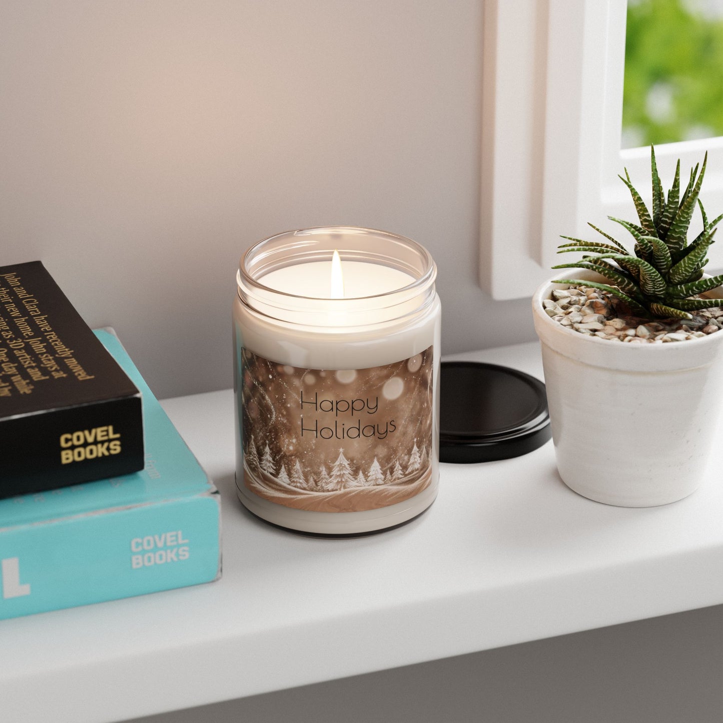 Holiday Soy Candle 9oz — "Happy Holidays" Winter Pine Scented Jar