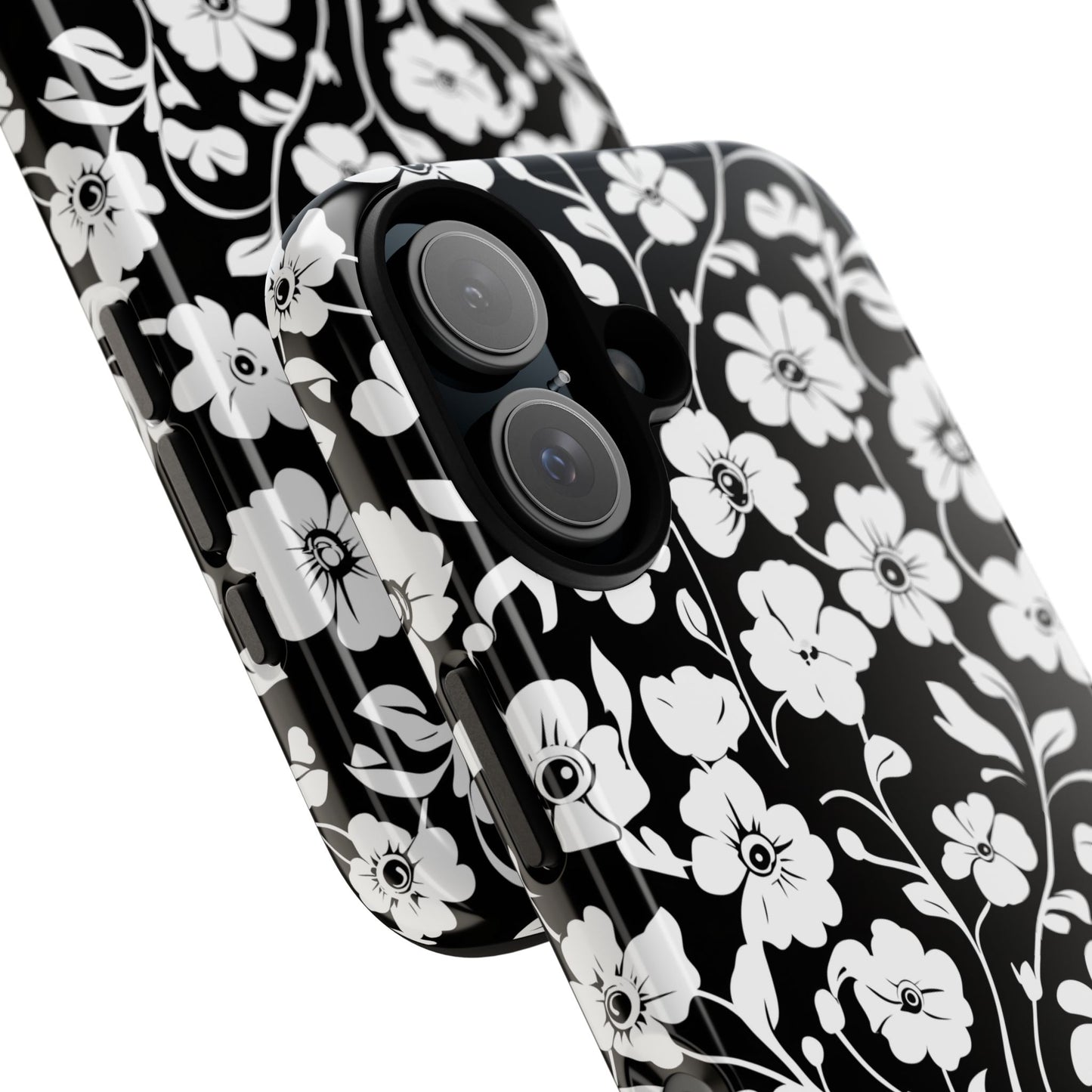 Floral Noir Tough Phone Case — Black & White Flower Protective Cover