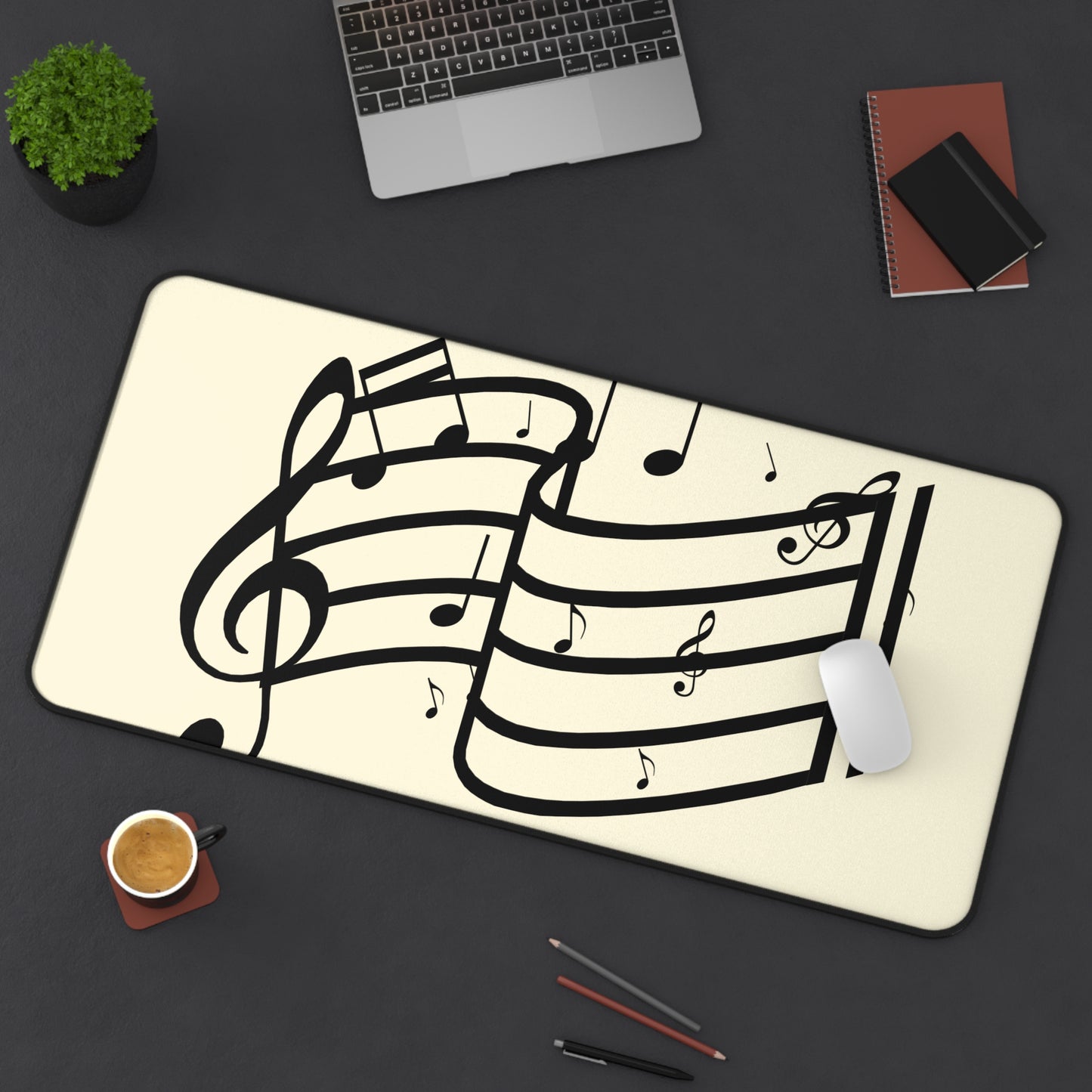 Music Notes Desk Mat – Musical Staff & Treble Clef Mouse Pad