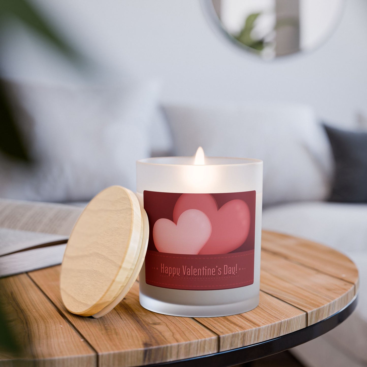 Valentine's Day Frosted Glass Candle — "Happy Valentine's Day" Heart Design, 11oz