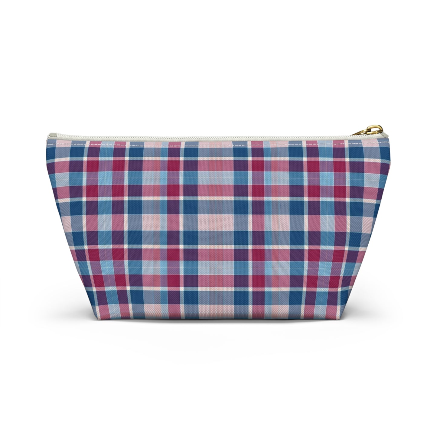 Plaid Accessory Pouch — Blue & Pink Tartan Makeup Bag